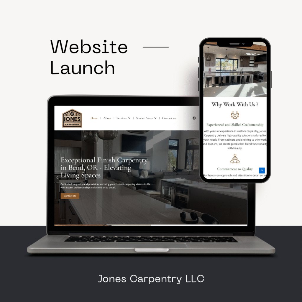Jones Carpentry website on a laptop