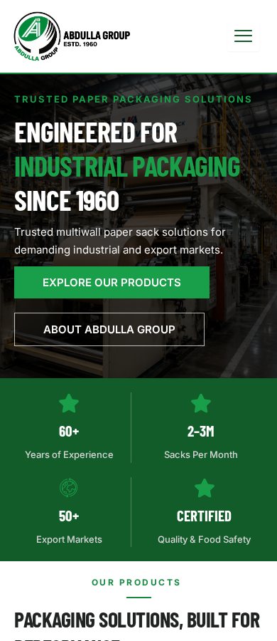 AB Paper Sacks website on a phone