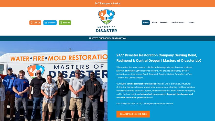 Masters of Disaster website on a laptop