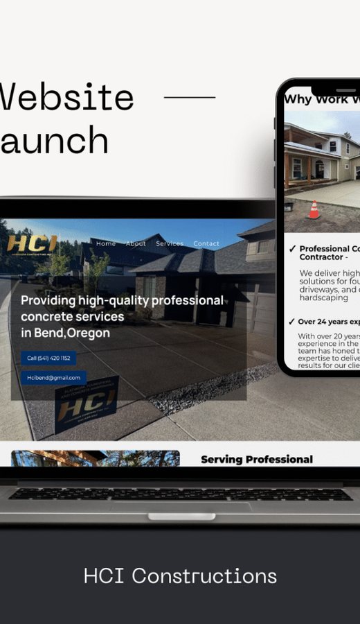 HCI Constructions website on a phone