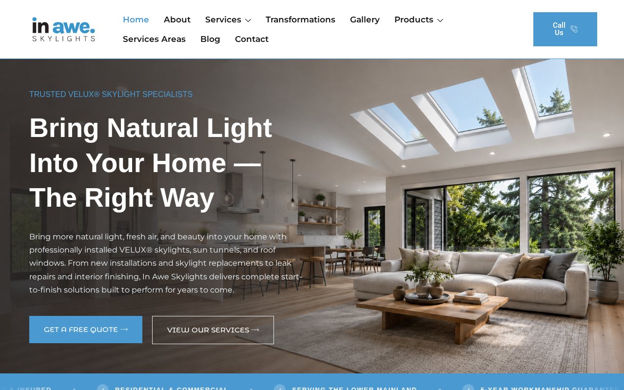 In Awe Skylights website on a laptop