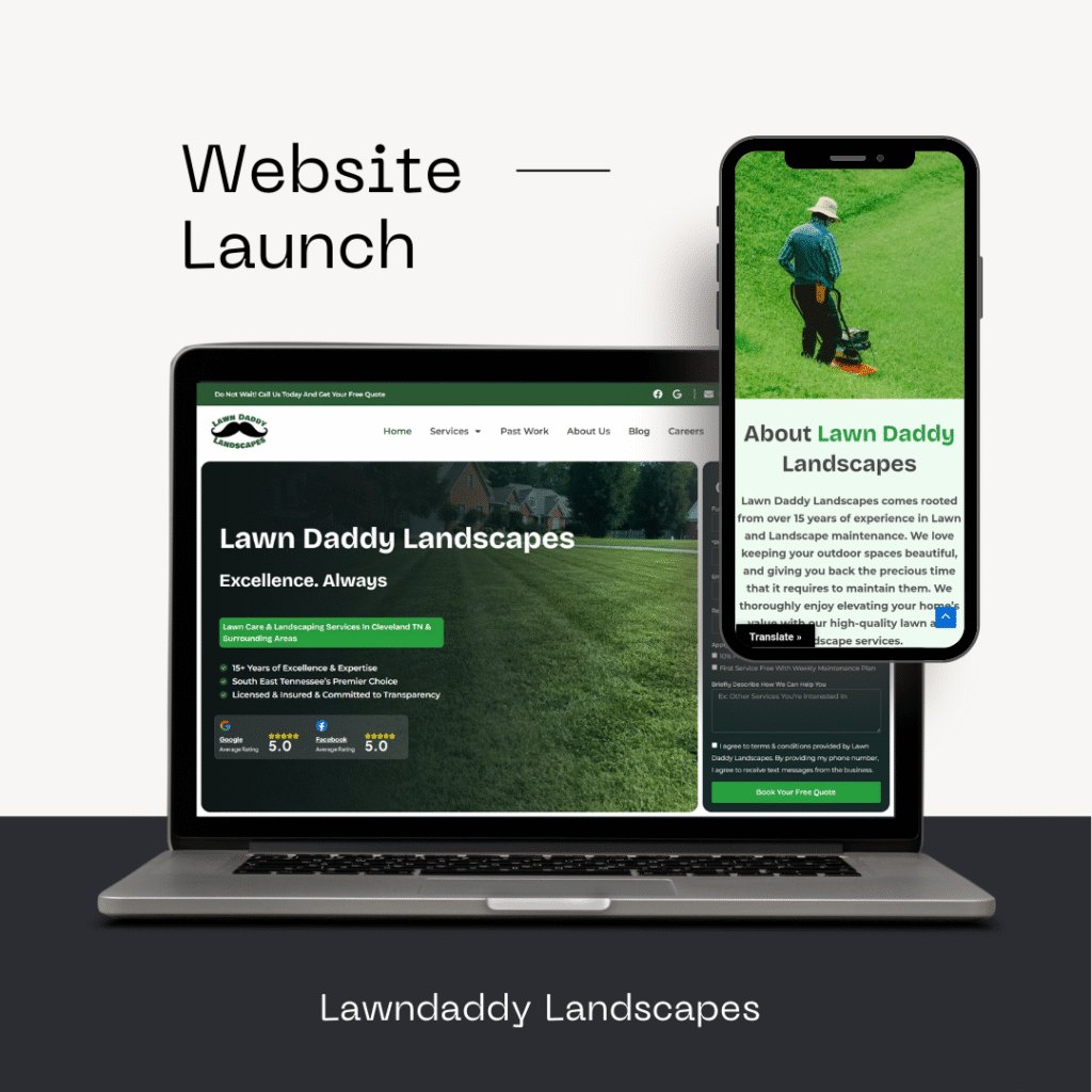 Lawndaddy Landscapes website on a laptop
