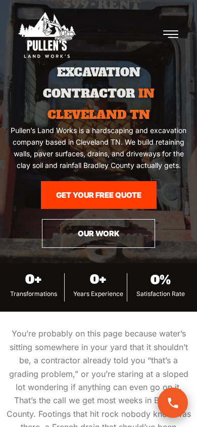 Pullen's Land Works website on a phone