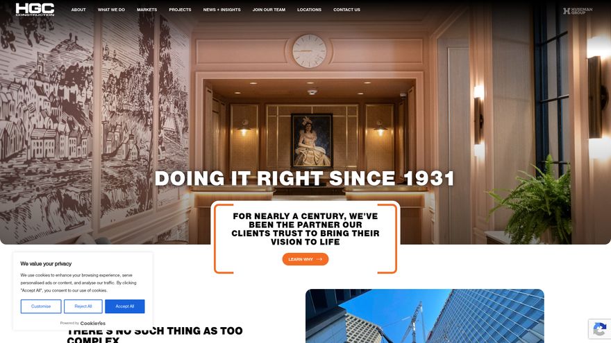 HGC Construction website on a laptop