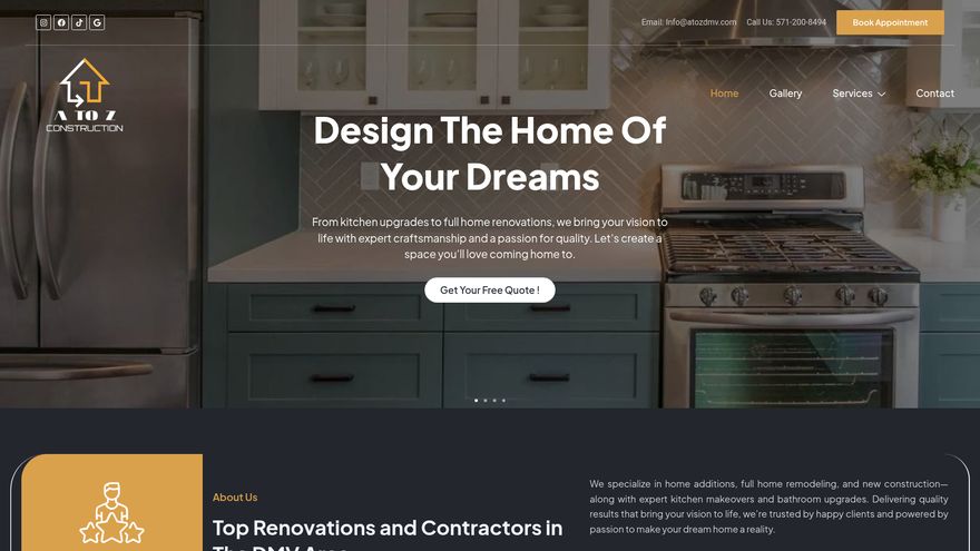 A to Z Constructions website on a laptop