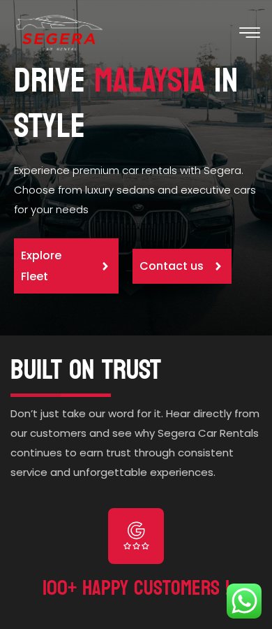 Segera Car Rentals website on a phone