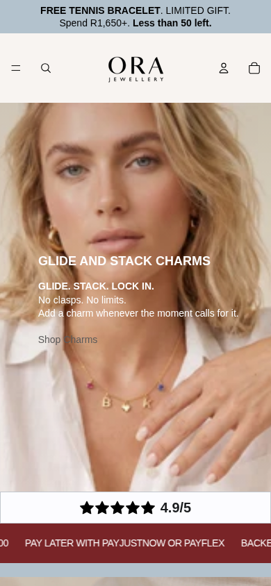 Ora Jewellery website on a phone