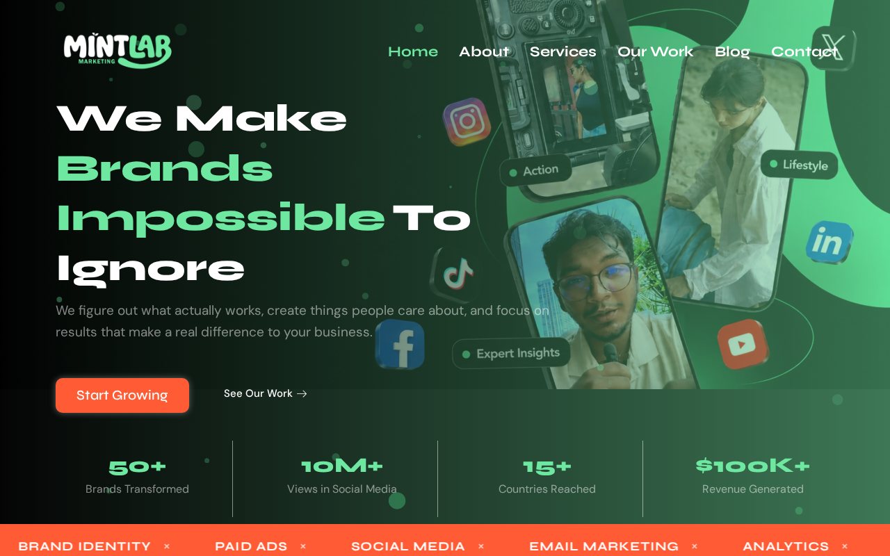 MintLab Marketing website on a laptop