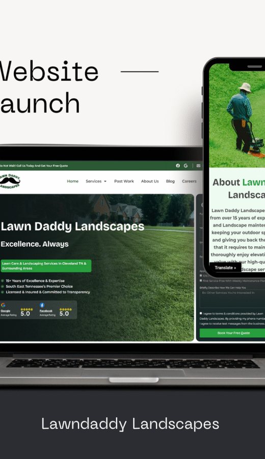 Lawndaddy Landscapes website on a phone
