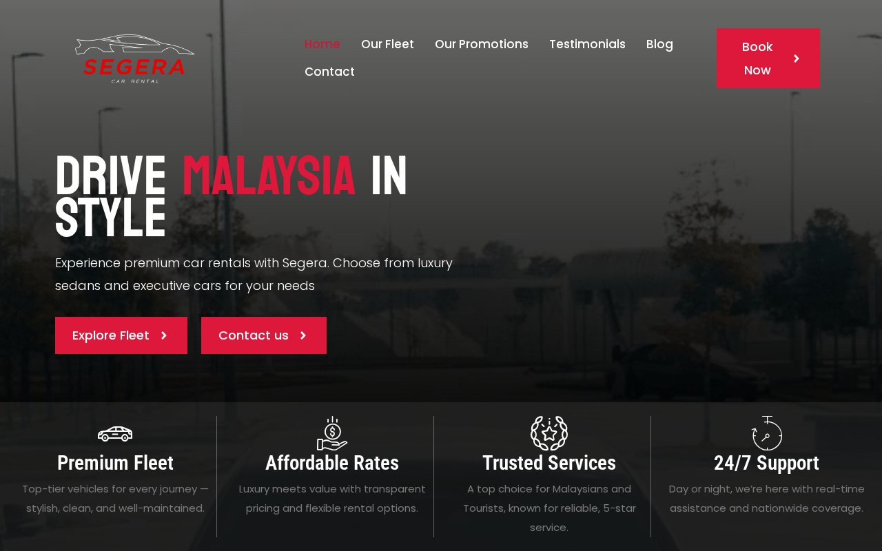 Segera Car Rentals website on a laptop