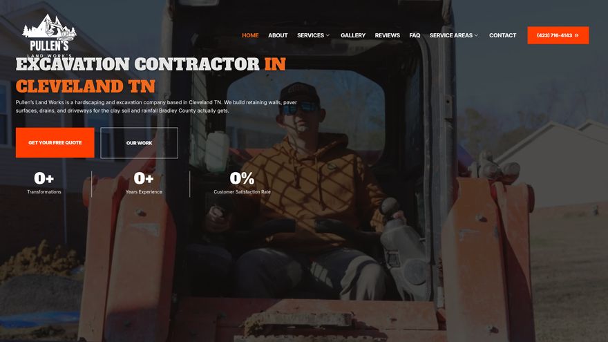 Pullen's Land Works website on a laptop