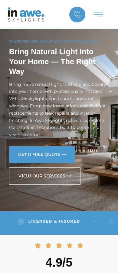 In Awe Skylights website on a phone