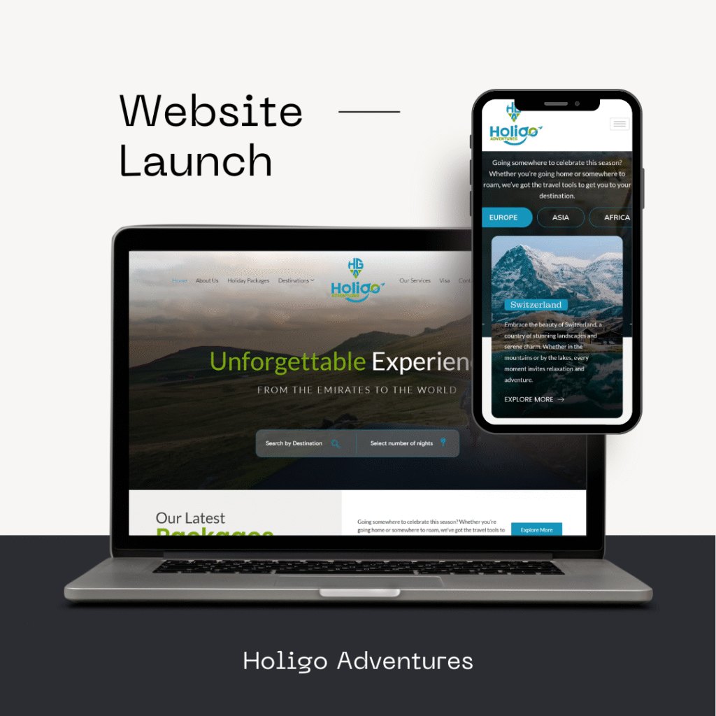 Holigo Adventures website on a laptop